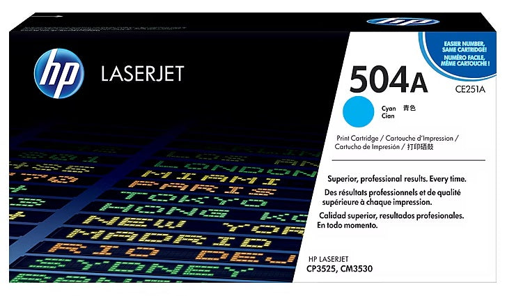 HP 504A Cyan Standard Yield Toner Cartridge, Prints Up to 7,000 Pages (CE251A)