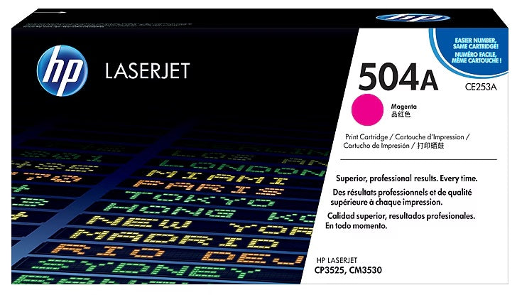 HP 504A Magenta Standard Yield Toner Cartridge, Prints Up to 7,000 Pages (CE253A)