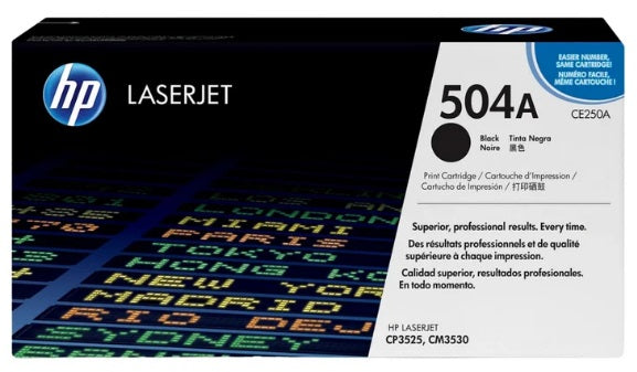 HP 504A Standard Yield Black LaserJet Toner Cartridge, CE250A