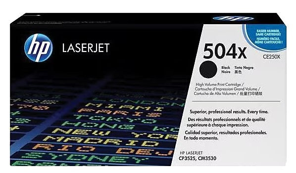 HP 504X Black High Yield Toner Cartridge, Prints Up to 1,800 pages (CE250X)