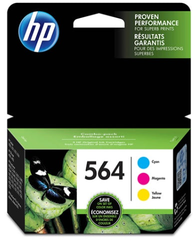 HP 564 (N9H57FN), Original Standard Yield Ink Cartridges, Cyan/Magenta/Yellow, 3 Cartridges/Pack