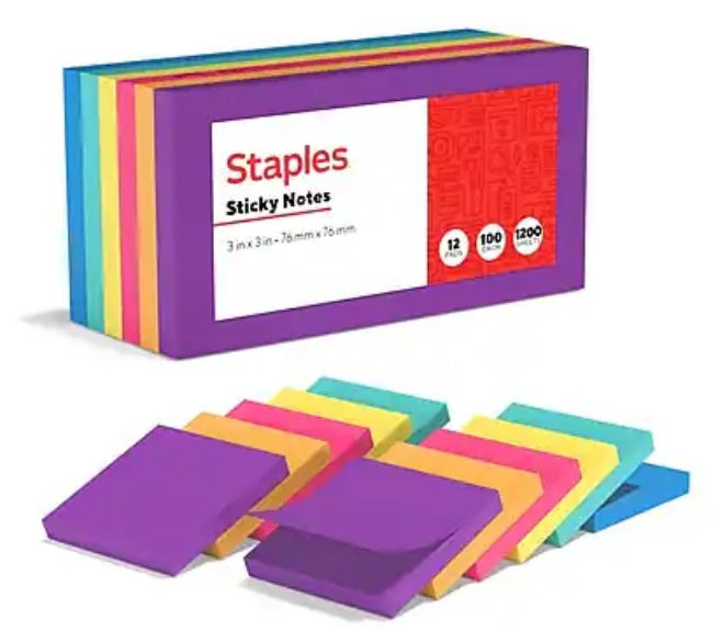 Staples - Sticky Notes, 3" x 3", Sorbet Collection